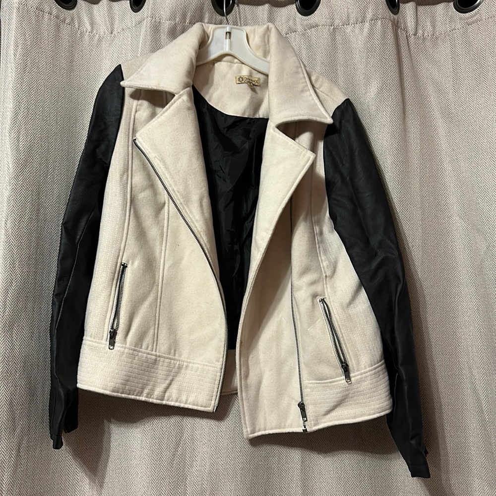 Cream and leather jacket